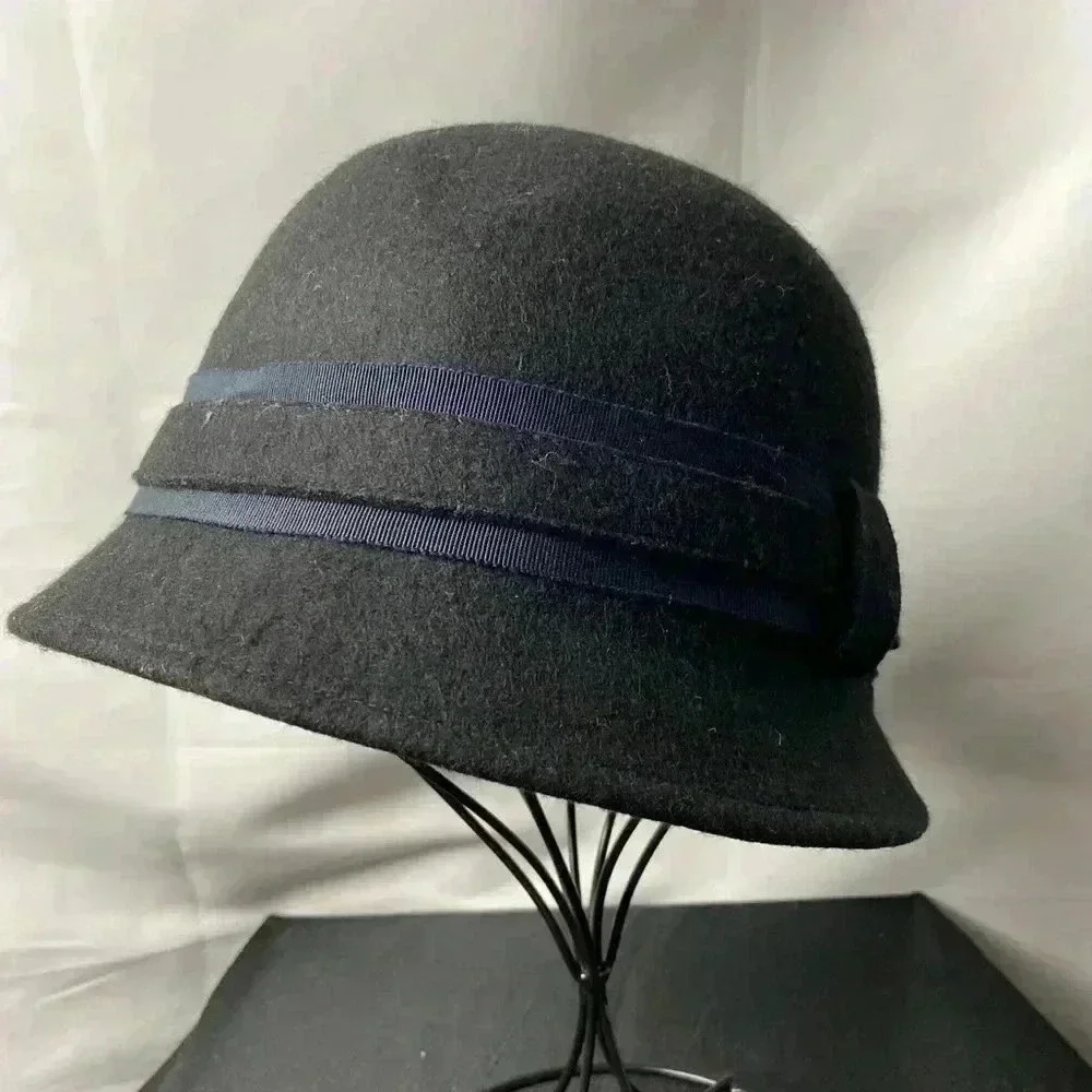 BANANA REPUBLIC WOMENS S/M BLACK WOOL  DOWNTON ABBEY STYLE HAT  VINTAGE‎ LOOK